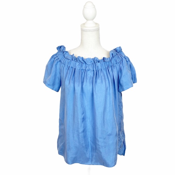Sandro Paris Blue Off the Shoulder Top Size L NWT - Picture 3 of 12